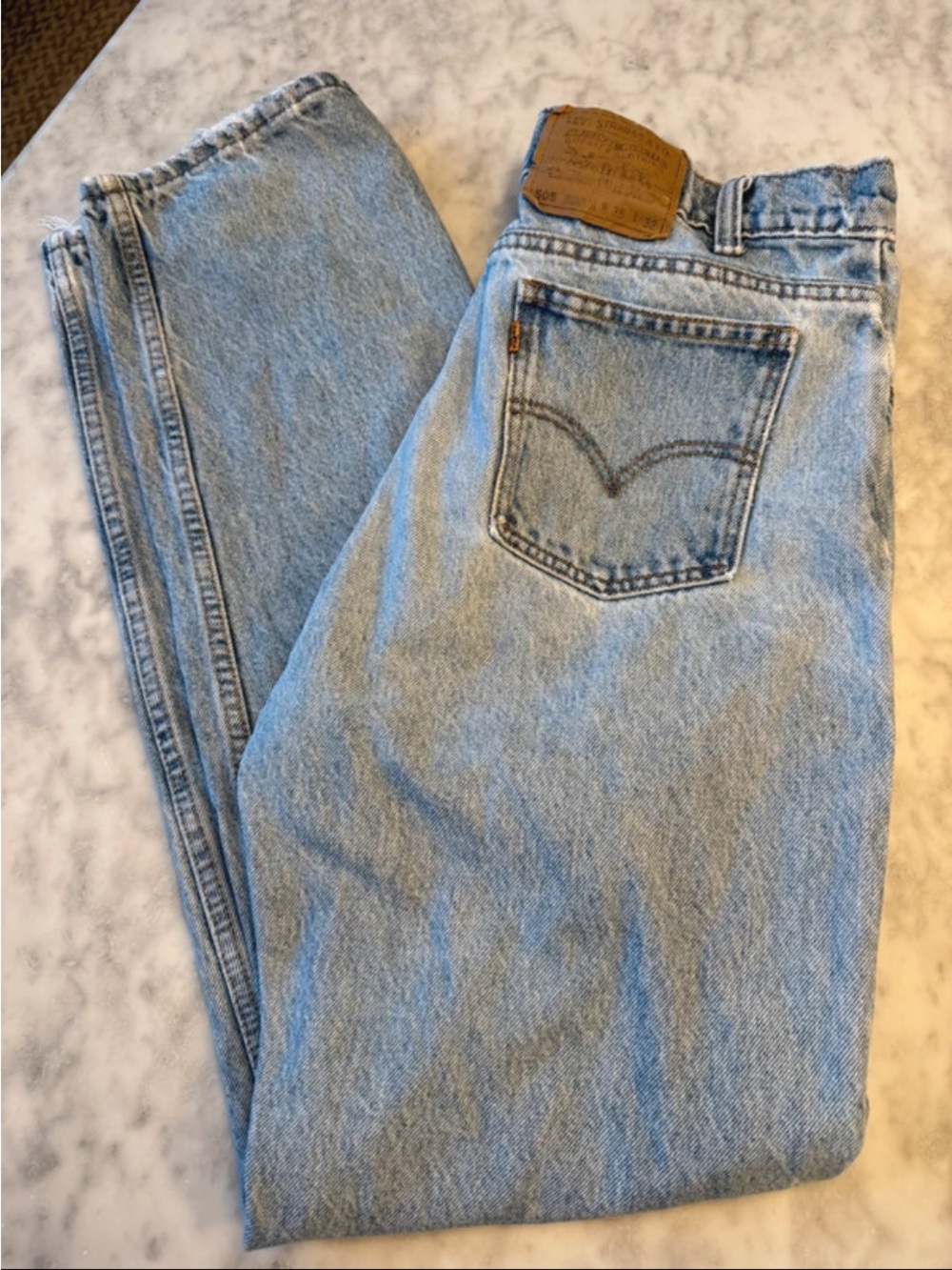 Vintage 90s Levis 505 Orange Tab Light Wash Jeans 35x32 Fits 31x29 Unisex